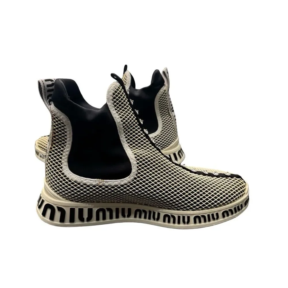 Miu Miu Crystal Mesh Sneakers Black White Women's EU 39 Italy No Box